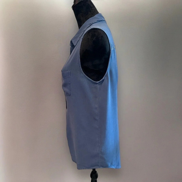 Rock & Republic M dusty blue button front sleeves high low tunic stud accent - Picture 3 of 7